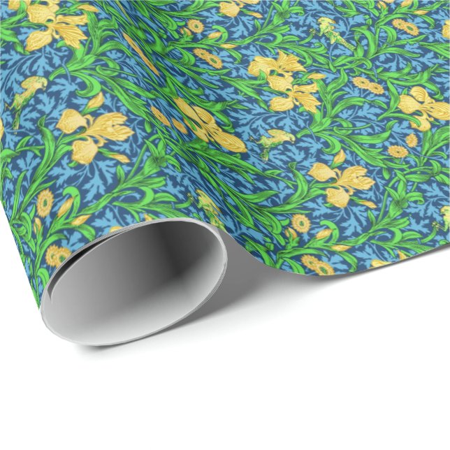 William Morris Irises, Yellow und Cobalt Blue Geschenkpapier (Rolleneckpunkt)