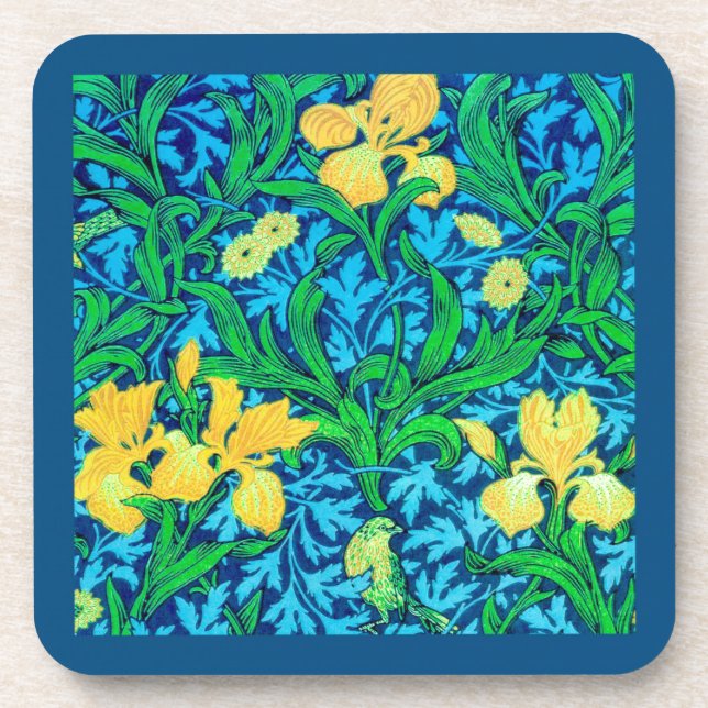 William Morris Irises, Yellow und Cobalt Blue Getränkeuntersetzer (Vorderseite)