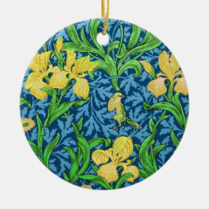William Morris Irises, Yellow und Cobalt Blue Keramik Ornament