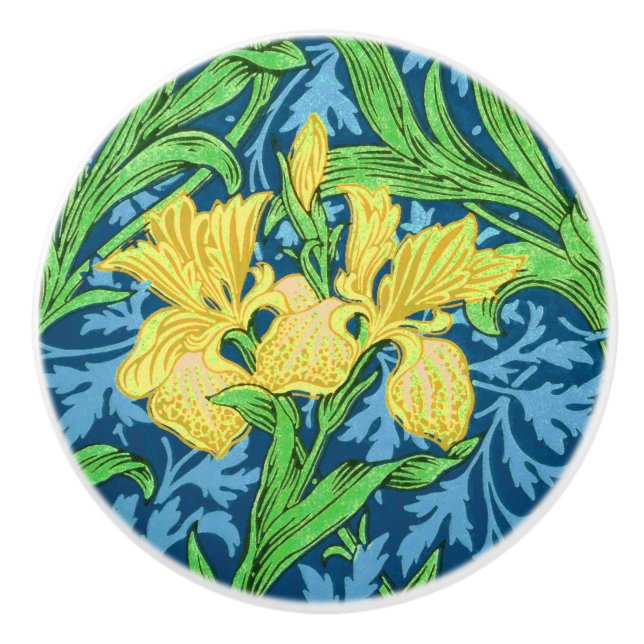 William Morris Irises, Yellow und Cobalt Blue Keramikknauf (Vorderseite)
