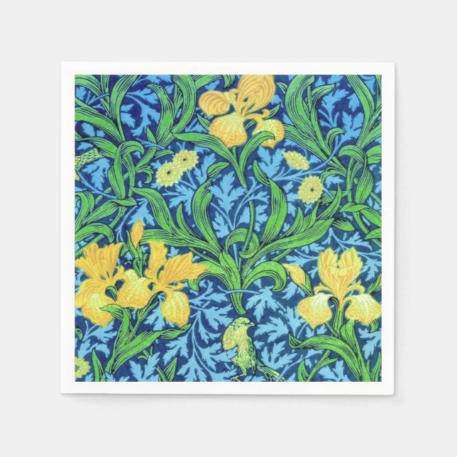 William Morris Irises, Yellow und Cobalt Blue Serviette (Vorderseite)