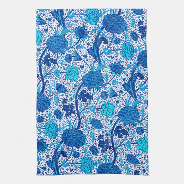 William Morris-Jacobean Blumen, Kobalt-Blau Handtuch (Vertikal)