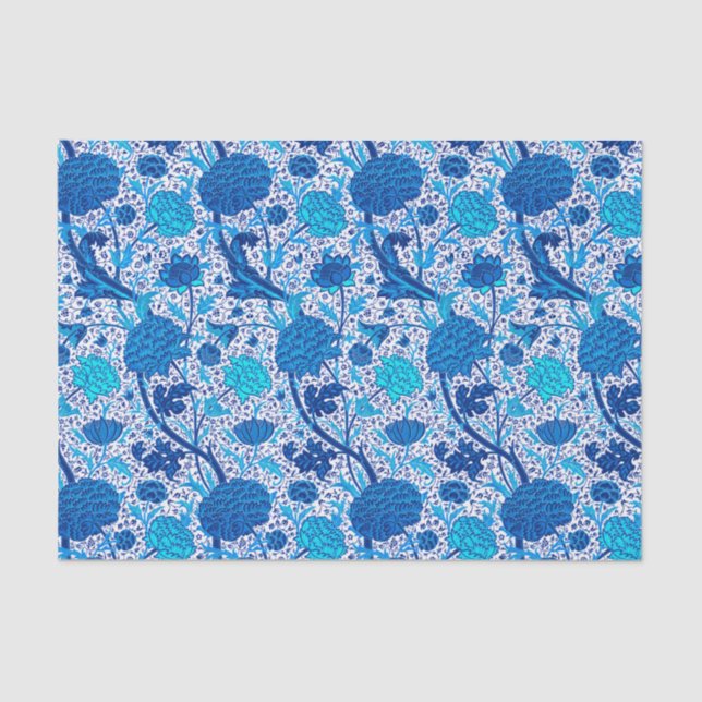 William Morris-Jacobean Blumen, Kobalt-Blau Seidenpapier (Vorderseite)