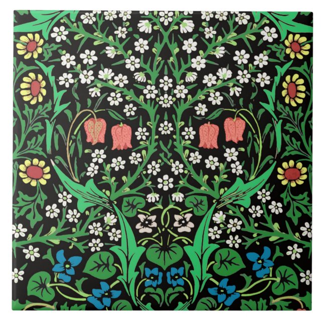 William Morris-Jacobean Blumen-, schwarzer Fliese (Vorderseite)