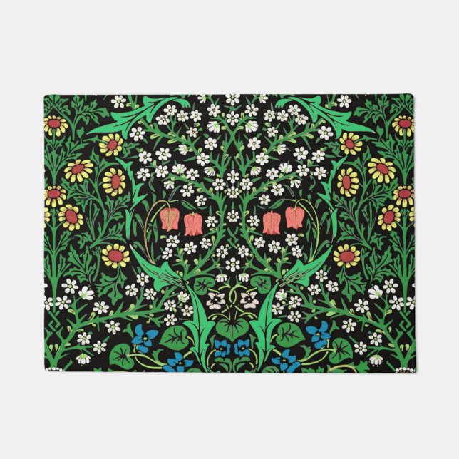 William Morris-Jacobean Blumen-, schwarzer Fußmatte (Vorderseite)
