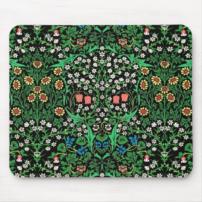 William Morris Jacobean Floral, schwarzer Hintergr Mousepad (Vorne)