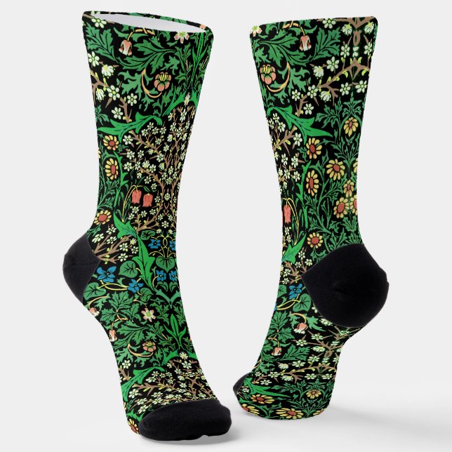 William Morris Jacobean Floral, schwarzer Hintergr Socken (Gewinkelt)