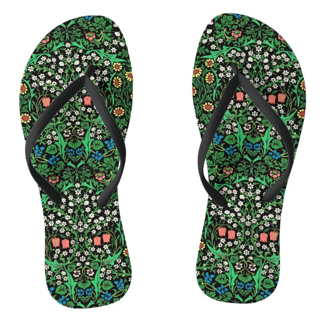 William Morris Jacobobobohne, floral, schwarzer Hi Flip Flops (Fußbett)