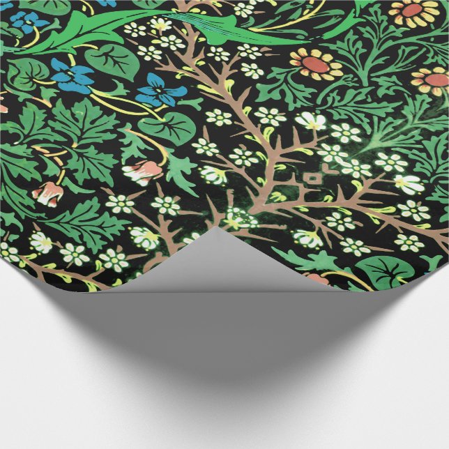 William Morris Jacobobobohne, floral, schwarzer Hi Geschenkpapier (Ecke)