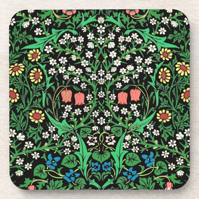 William Morris Jacobobobohne, floral, schwarzer Hi Getränkeuntersetzer (Vorderseite)