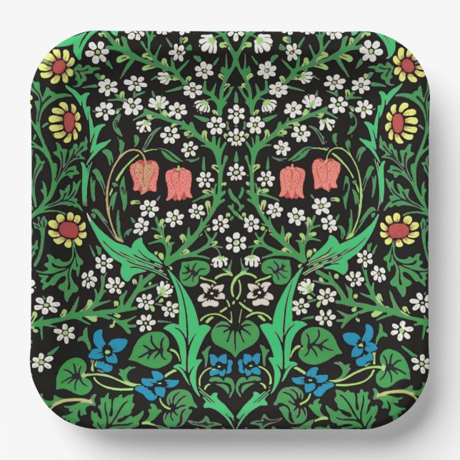 William Morris Jacobobobohne, floral, schwarzer Hi Pappteller (Vorderseite)
