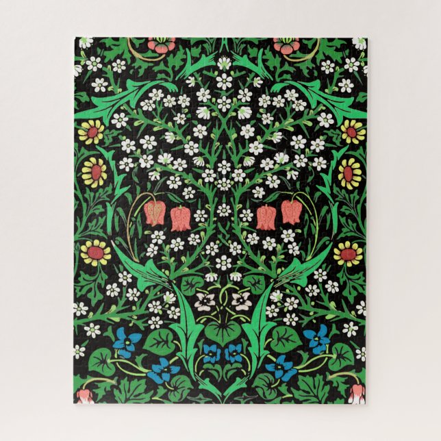William Morris Jacobobobohne, floral, schwarzer Hi Puzzle (Vertikal)