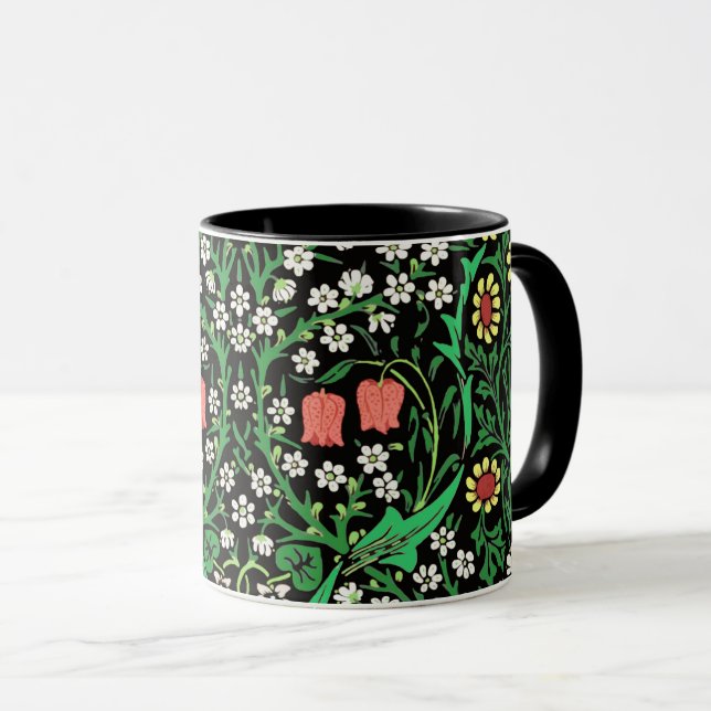 William Morris Jacobobobohne, floral, schwarzer Hi Tasse (VorderseiteRechts)