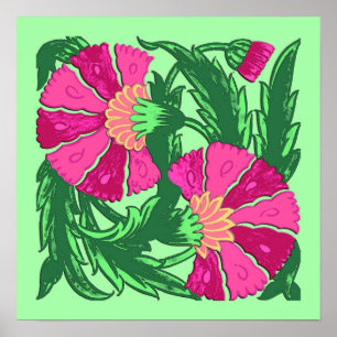 William Morris Jacobobon, Fuchsia Pink und Green Poster