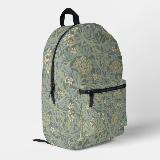 William Morris Jasmine Blue Green Botanic Art Bedruckter Rucksack (Rückseitige Ecke links)