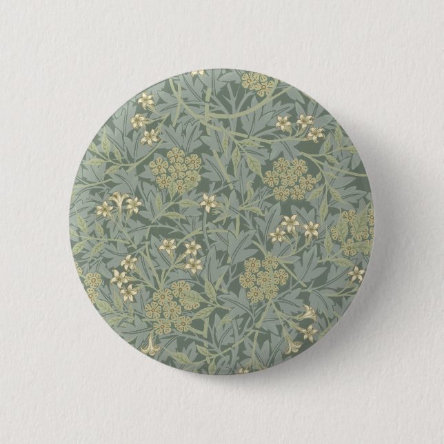 William Morris Jasmine Blue Green Botanic Art Button (Vorderseite)