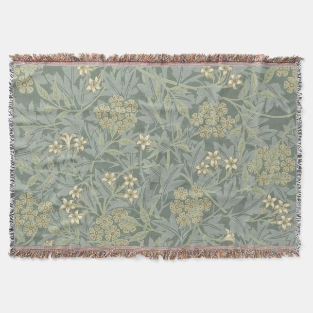 William Morris Jasmine Blue Green Botanic Art Decke (Vorderseite)