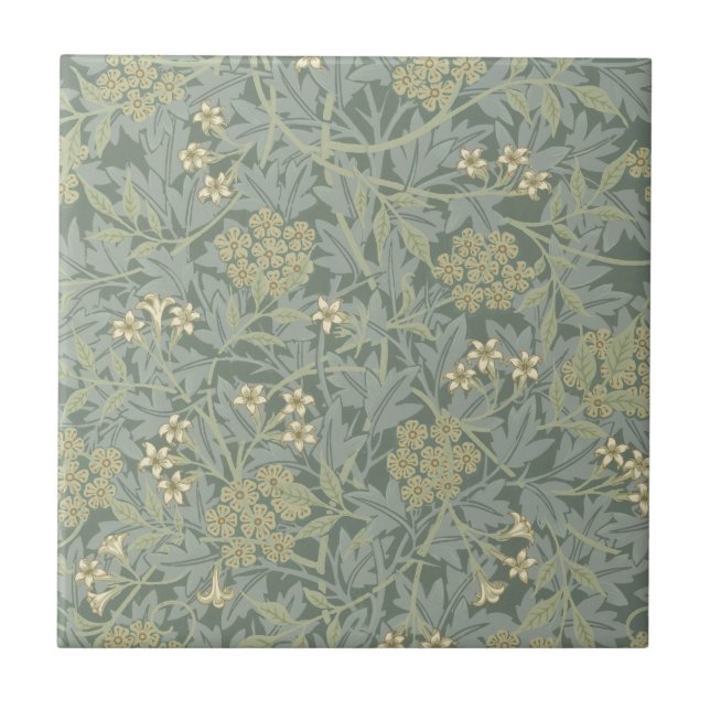 William Morris Jasmine Blue Green Botanic Art Fliese (Vorderseite)