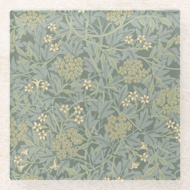 William Morris Jasmine Blue Green Botanic Art Glasuntersetzer (Vorderseite)