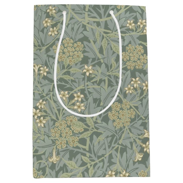 William Morris Jasmine Blue Green Botanic Art Mittlere Geschenktüte (Vorderseite)