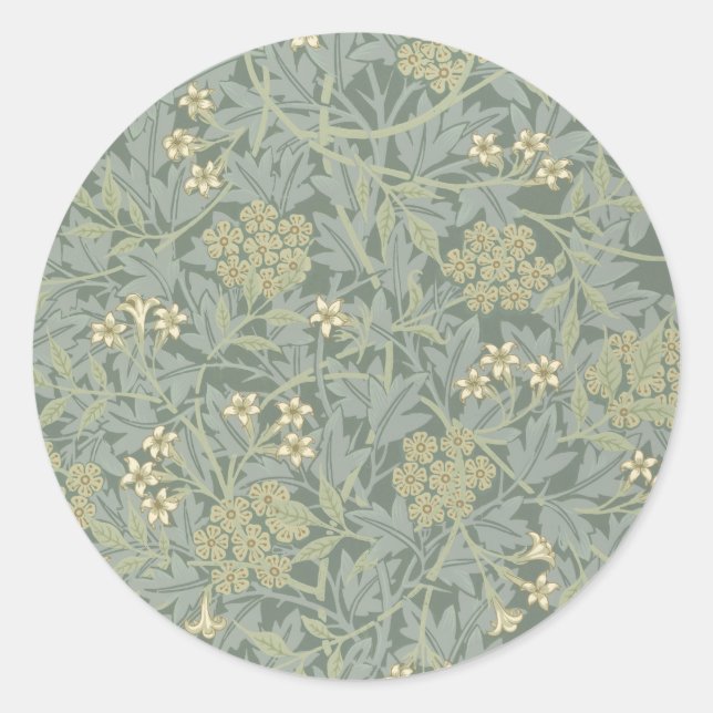 William Morris Jasmine Blue Green Botanic Art Runder Aufkleber (Vorderseite)