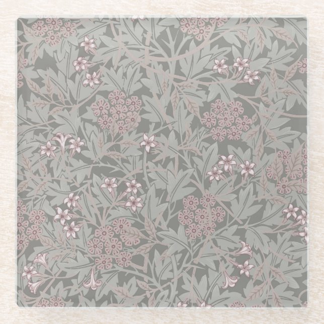 William Morris Jasmine Blume Pattern Glasuntersetzer (Vorderseite)
