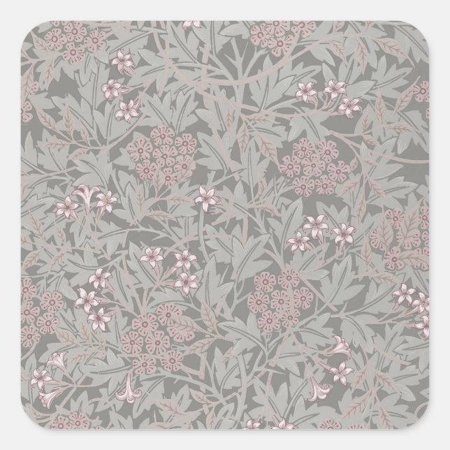 William Morris Jasmine Blume Pattern Quadratischer Aufkleber (Vorderseite)
