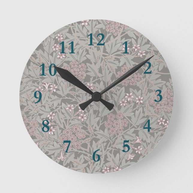 William Morris Jasmine Blume Pattern Runde Wanduhr (Vorderseite)