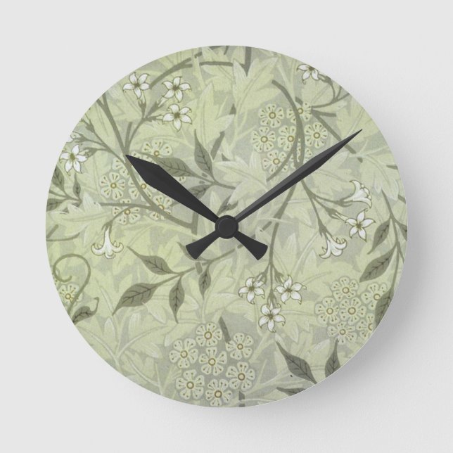 William Morris Jasmine Botanical Runde Wanduhr (Vorderseite)