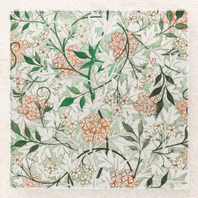 William Morris Jasmine Garden Blume Classic Glasuntersetzer (Vorderseite)