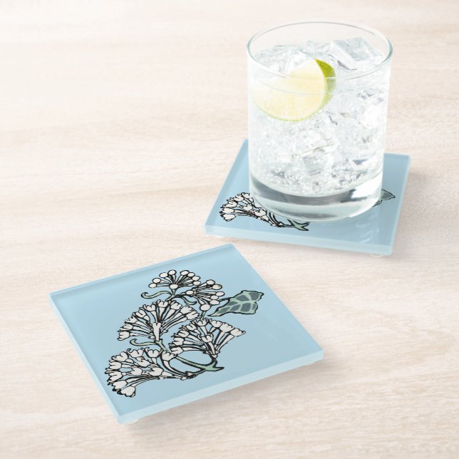 William Morris Jasmine und Blätter Pattern Glasuntersetzer (Schrägansicht)