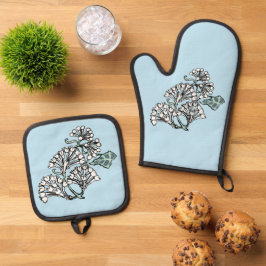 William Morris Jasmine und Blätter Pattern Ofenhandschuh & Topflappen-Set
