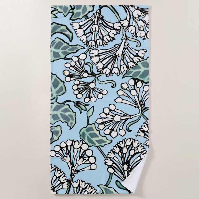 William Morris Jasmine und Blätter Pattern Strandtuch (Vorderseite)