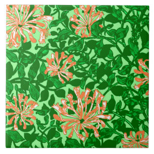 William Morris Jelängerjelieber, Pfirsich und Grün Fliese