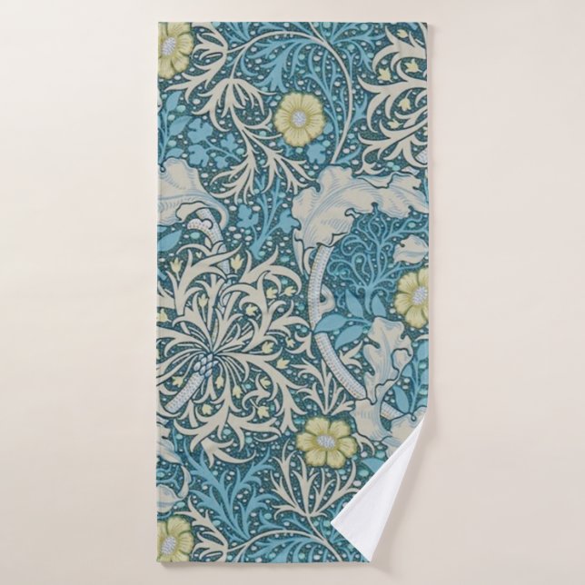 William Morris, Jugendstil-Muster, Algen, Blau,f Badehandtuch (Badehandtuch)