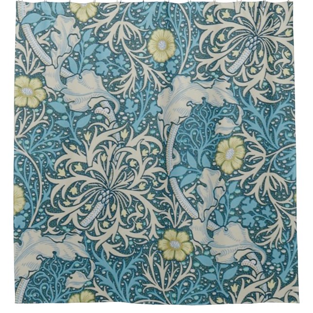 William Morris, Jugendstil-Muster, Algen, Blau,f Duschvorhang (Vorderseite)