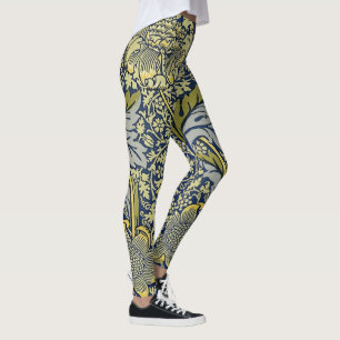 William Morris Kennet Blumeneintapete Blau Gold Leggings