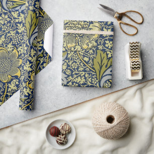 William Morris Kennet Blumentangete Blau Gold Geschenkpapier