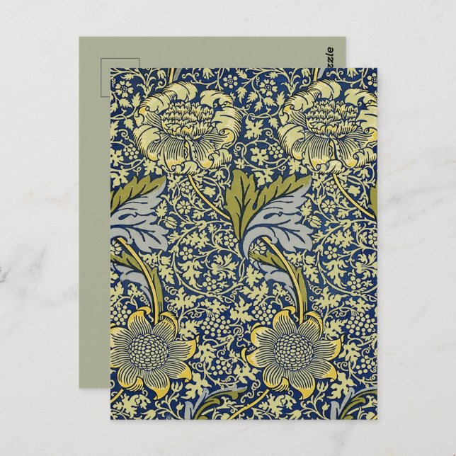 William Morris Kennet Floral Wallpaper Blue Postkarte (Vorne/Hinten)