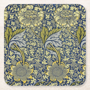 William Morris Kennet Floral Wallpaper Blue Rechteckiger Pappuntersetzer