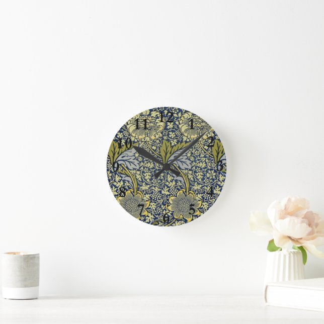 William Morris Kennet Floral Wallpaper Blue Runde Wanduhr (Zuhause)
