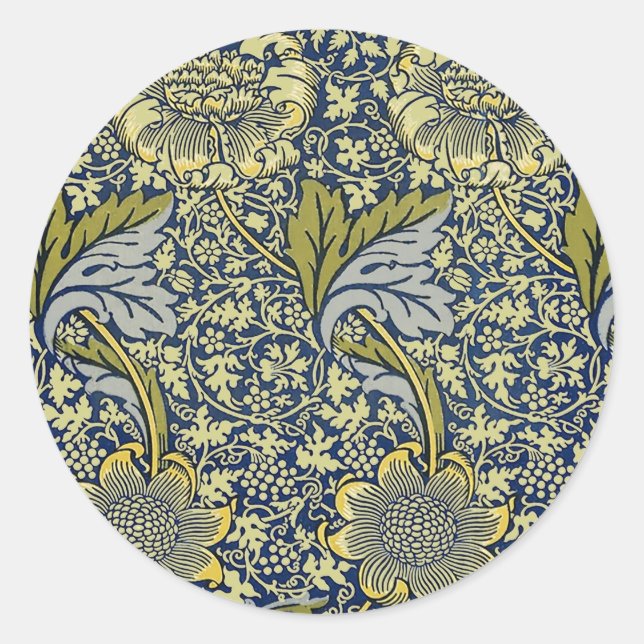 William Morris Kennet Floral Wallpaper Blue Runder Aufkleber (Vorderseite)