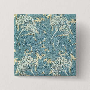 William Morris Klassische Tulpe Blaue Blumen Button