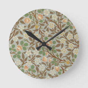 William Morris Kleeblatt Botanische Blume Runde Wanduhr