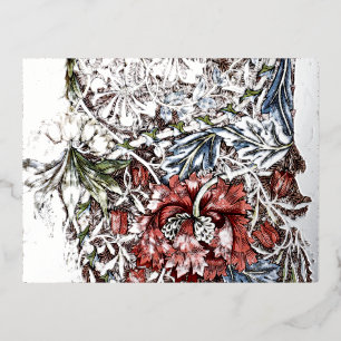 William Morris Kranz Blumen Textilkunst rot blau Folien Feiertagspostkarte