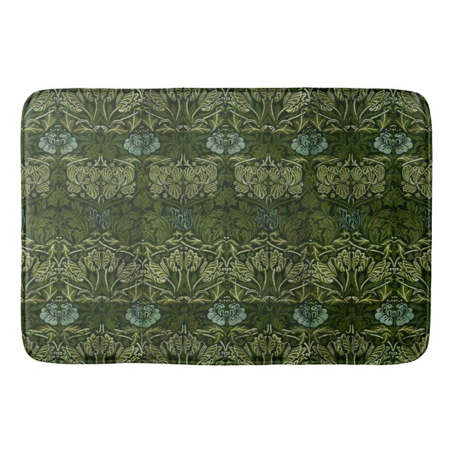 William Morris Large Green Blätter & Blue Blume Badematte (Vorderseite)