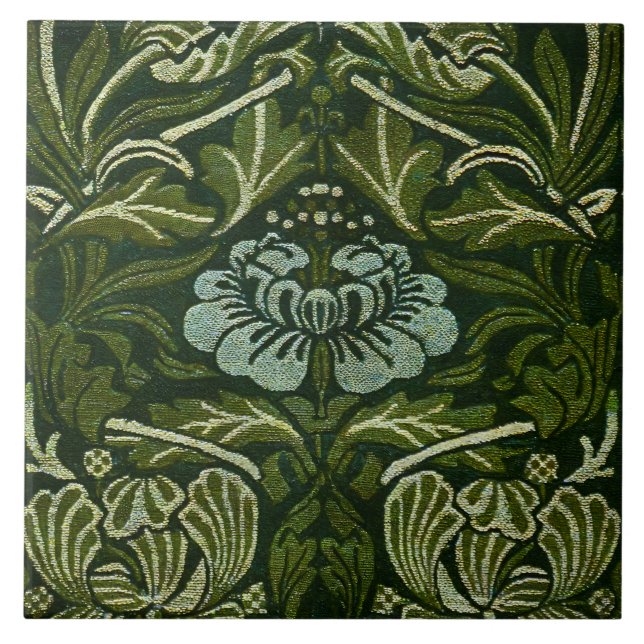 William Morris Large Green Blätter & Blue Blume Fliese (Vorderseite)