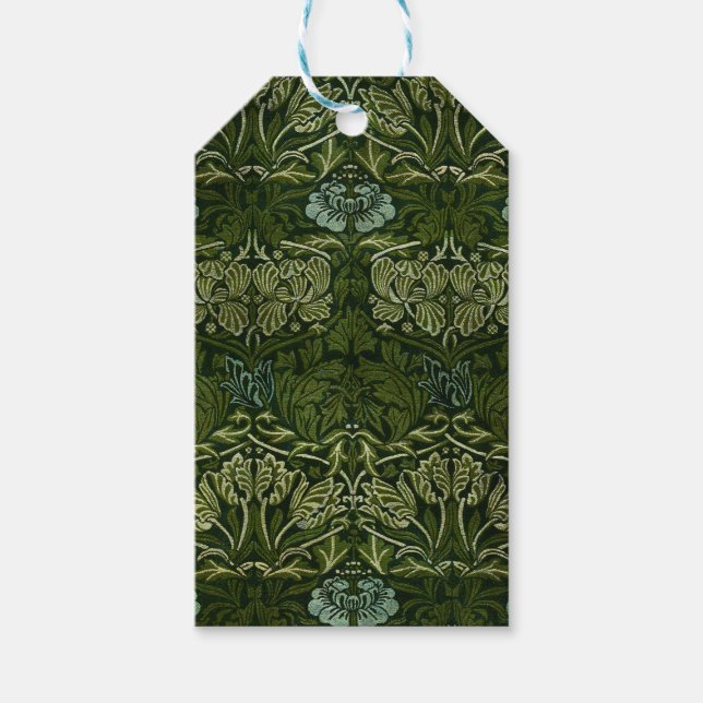 William Morris Large Green Blätter & Blue Blume Geschenkanhänger (Vorderseite)