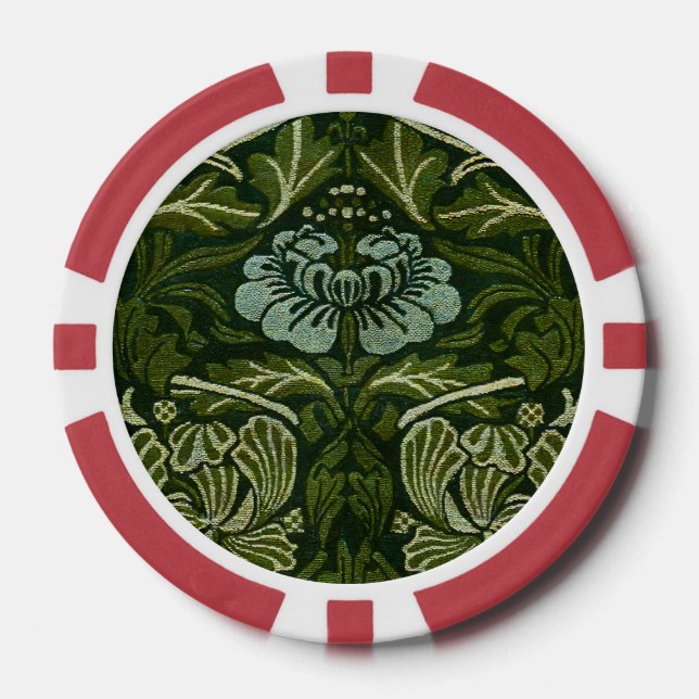William Morris Large Green Blätter & Blue Blume Pokerchips (Vorderseite)
