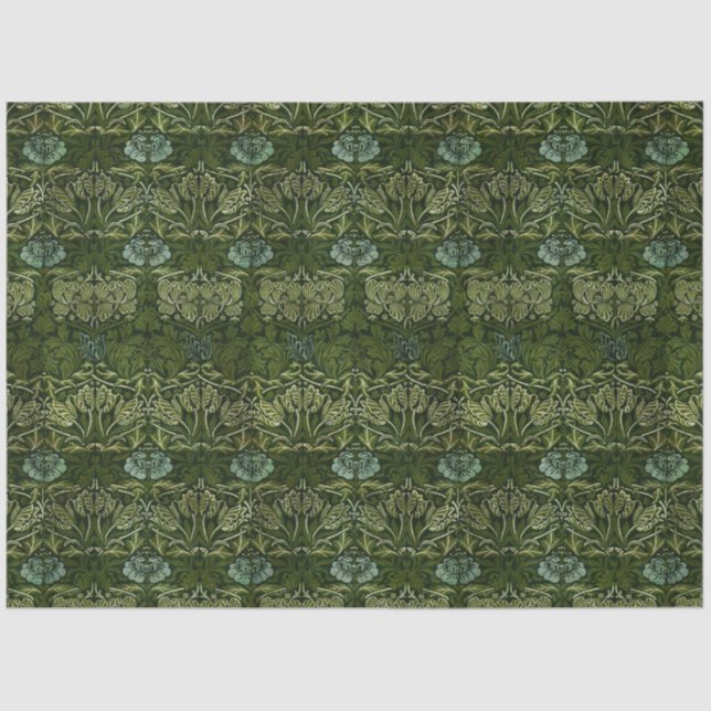 William Morris Large Green Blätter & Blue Blume Seidenpapier (Vorderseite)